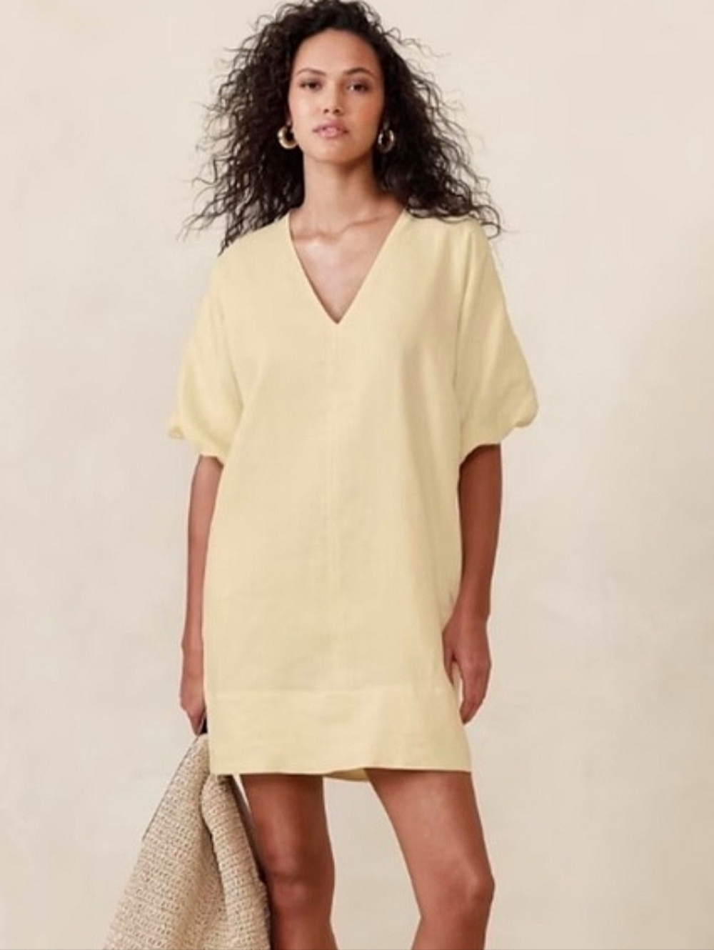 Banana Republic Livia Linen Puff Sleeve Mini Dress Sz Med Soft Yellow